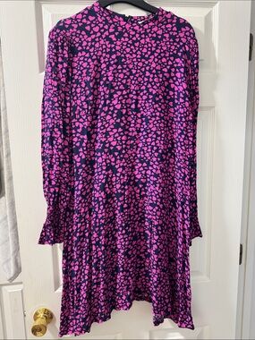 LOFT Navy Dress with Bright Pink Heart Print